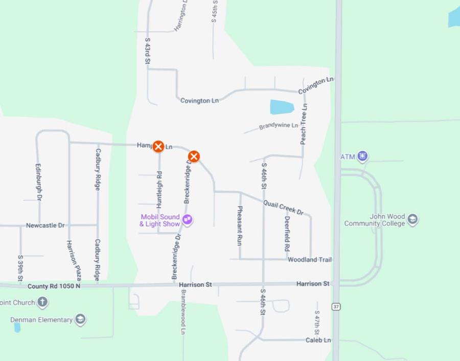 Map showing the construction area for Hampton Lane